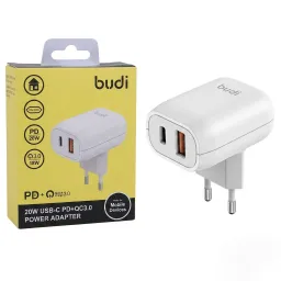 شارژر دیواری 20W بودی PD و QC3.0 و فست با 2 پورت مدل AC339VEW با گارانتی 18 ماهه (6 ماه تعویض)